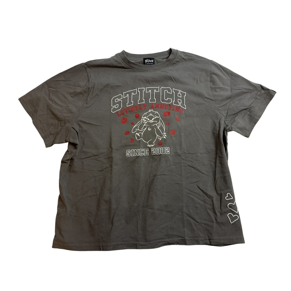 Disney Stitch Primark Gray Graphic Womens T-Shirt XL Lovingly Annoying Tee